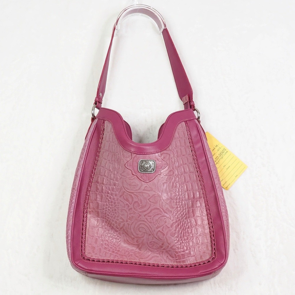 Ariat Pink Y2K Western Hobo Bag Croc Floral Tooled Bratz Cowgirl NWT Sample - Picture 2 of 7